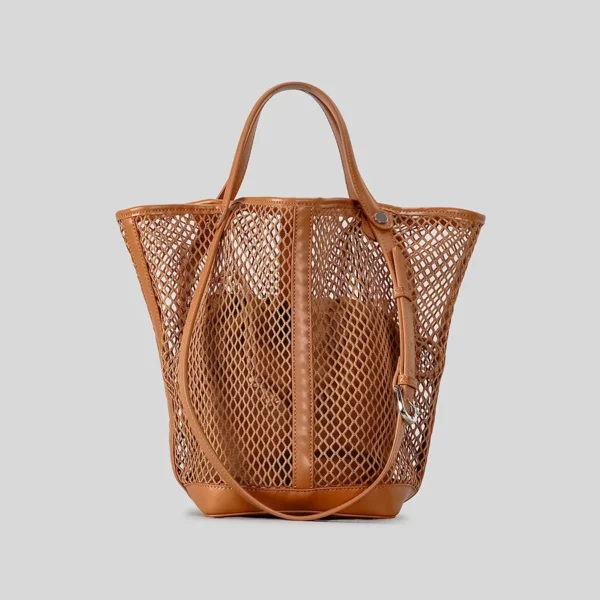 Casual Hollow Mesh Women Shoulder Bags Large Capacity Buckets Bag Luxury Pu Leather Patchwork Summer Beach Handbags