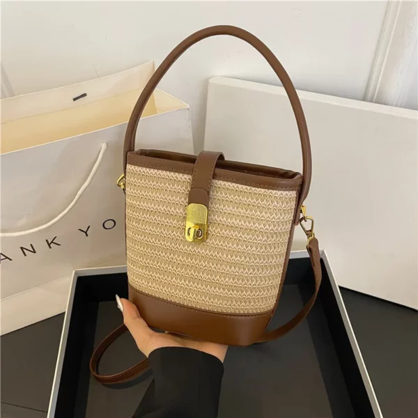 Women’s Fashion Trends Straw Bucket Bag Female Summer Handmade Woven Shoulder Bags Ladies  Purse  Beach Bags Handbags
