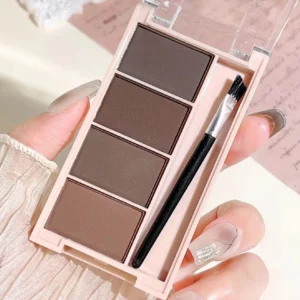 Set of 4-Color Eyebrow Powder Trays With Brushes In Gray And Brown Matte Tones For Long-lasting Color Rendering