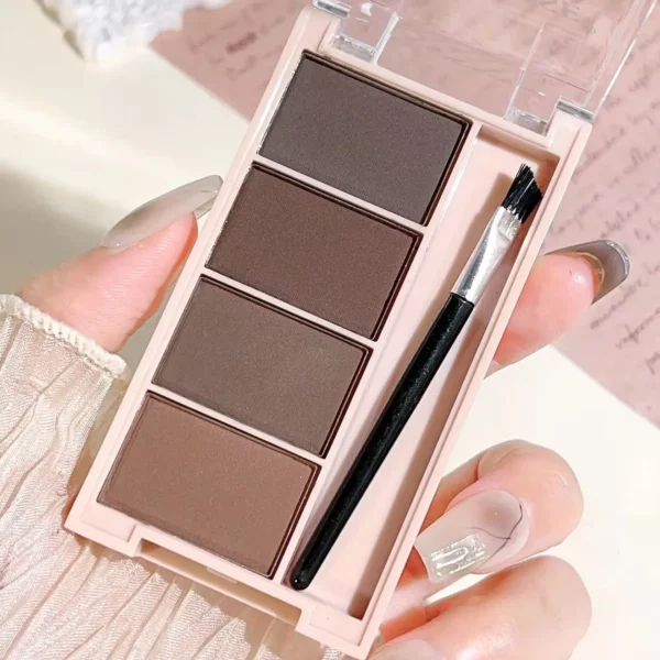 Set of 4-Color Eyebrow Powder Trays With Brushes In Gray And Brown Matte Tones For Long-lasting Color Rendering
