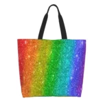 Custom Glitter Rainbow Canvas Bags Women Recycling Large Capacity Groceries Gay Pride Lesbian Shopper Tote Bags