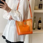 Women's Transparent Candy Color Single-shoulder Bag New Summer Fashion Crossbody Bag Jelly Bucket Bag