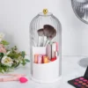 White Makeup Brush Holder with Lid Rotating Transparent Cover Storage Box for Desk Vanity Accessories Large Capacity