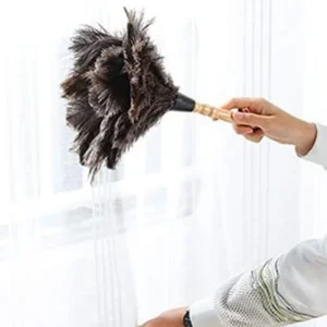 Sandis Anti-Static Ostrich Feather Fur Brush Duster Dust Cleaning Tool with Wooden Handle Household Clean Up