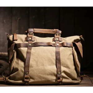 Vintage Military Canvas Genuine Leather Men Shoulder Bag Sling Crossbody Bag Tote Handbag Men Canvas Messenger Bag Leisure