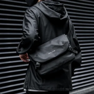 Waterproof Crossbody Bag Men Large Capacity Laptop Fashion Shoulder Bag Solid Black Light Portable Anti-theft Zipper Bag