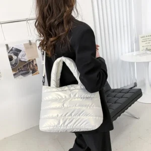 Women Puffer Tote Bag Quilted Puffy Handbag Lightweight Down Cotton Padded Shoulder Bag Down Padding Crossbody Handbag