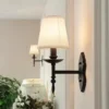 American Black Iron Wall Lamp Retro Living Room Bedroom Bedside Hotel European Countryside Study  Fabric Wall Light Sconce