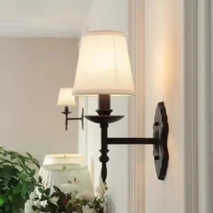 American Black Iron Wall Lamp Retro Living Room Bedroom Bedside Hotel European Countryside Study  Fabric Wall Light Sconce