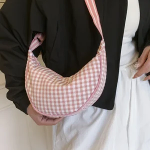 Simple Design Women's Plaid Hobos Shoulder Bag Versatile Female Nylon Crossbody Bags Travel Girls Underarm Bag Handbags Purse