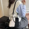 Large Capacity Retro Frosted Handbag Kiss Lock Short Handle Leather Crossbody Bag Clip Closure PU Clutch Shoulder Bag
