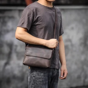Men's Cowhide Bag Flap Fashion Shoulder Bag ipad phone bag Vintage Leather Crossbody Bag Gift for Husband