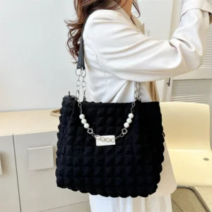 Cloud Dough Puff Pastry Large Capacity Commuter Tote Bag Women's The Season New Style Street Trend Velvet