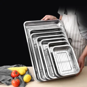 Stainless Steel Baking Tray With Removable Cooling Rack Set Non-stick BBQ Pan Tray Plate Oven Brownie Rack Cooking Roasting Dish