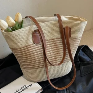 Women's Summer Straw Beach Bag Lightweight Summer Shoulder Bag for Beach Days Outdoor Travel Beach