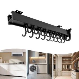 Black Pull-out Storage Rack,Wall-mounted Multifunctional Pull-out Organizer 18 Hooks for Store Pots,Cutting Boards