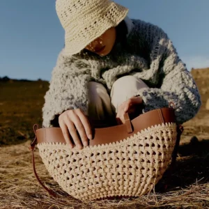 Women’s Woven Tote Bag, Large Capacity Straw Beach Handbag, Simple Casual Shoulder Bag for Summer