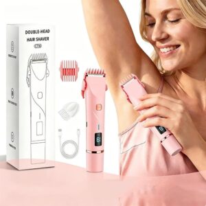 Women's Electric Shaver Dual-Head Rechargeable Epilator Painless Bikini Trimmer Wet/Dry Use Body Hair Remover