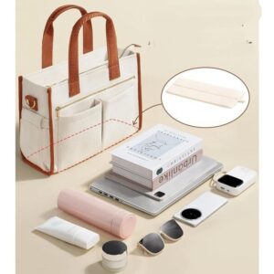 Pocket Large Crossbody Tote Bag with Laptop Compartment, Zipper Closure & 15-Pocket Organization - Heavy-Duty Nylon Bookbag