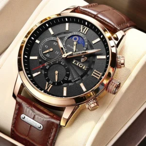 Mens Watches Luxury Leather Casual Quartz Watch Men's Sport Waterproof Clock Watch Relogio Masculino+Box