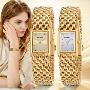 Gold Watch for Women Square Ladies Quartz Wristwatches Stainless Steel Women Small Gold Watch Luxury Casual Fashion Watch