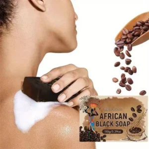 African Black Soap with Coffee, Shea Butter & Cocoa Pods – Deep Cleansing Bar Natural African Black Coffee Soap
