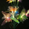 Solar Powered 6 Head Butterfly Fiber Optic Iridescent Lawn Light, Outdoor Courtyard Garden Landscape Decoration Light