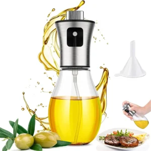 Oil Sprayer, Extremely Precise Oil Spray Bottle with funnel,Made of Stainless Steel and Glass, Oil Sprayer for Cooking