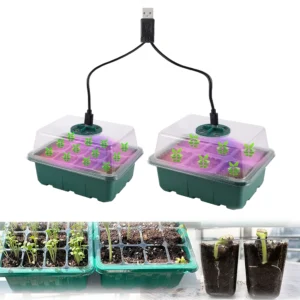 Seed Starter Tray Box With LED Grow Light Nursery Pot Seedling Germination Planter Adjustable Ventilation Humidity
