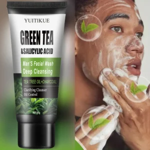 Men's Green Tea Facial Wash with Salicylic Acid Deep Cleansing Daily Face Cleanser Men's Facial Cleanser Green Tea, Tea Tree