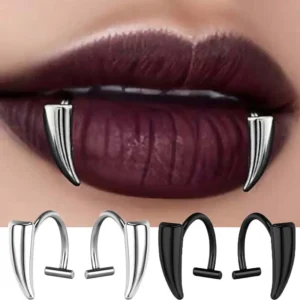 Gothic Stainless Steel Fake Lip Piercing Ring – Sharp Teeth Inspired Punk Fashion Accessory Stainless Steel Non-Piercing Lip Ring Set
