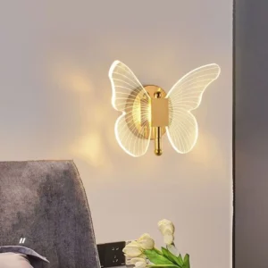 Butterfly LED Wall Lamp Interior Modern Metal Acrylic Wired Wall Lamp Tricolor Adjustment Bedside Wall Light Sconces