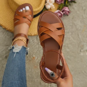 Summer Women's Flat Bottom Roman Strap Sandals with Non slip Rubber Soles Fashion Women's Shoes Breathable Summer Fashion
