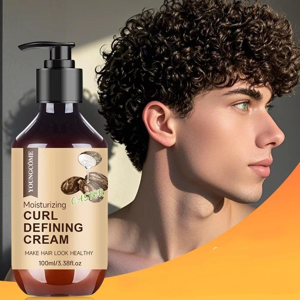 Men's Castor Oil Curl Cream with Rosemary & Peppermint for Defined Curls Men's Curl Styling Cream