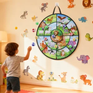 Foldable Animal World Dart Board Children's Parent Child Toy Indoor/Outdoor Sticky Ball Throwing Game Sports Toy Set