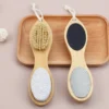 Bamboo Foot File, Double Sided Foot Scrubber with Pumice Stone & Boar Bristle Brush, Dead Skin Remover Foot Care Tool