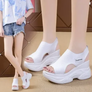 Popular Summer New Knit Fish Mouth Shoes Women's Loose Cake Base High Heel Woven Slope Thick Bottom Sports Women's Sandals