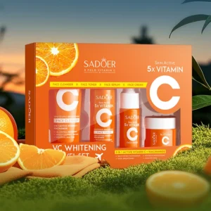 Vitamin C Travel Skincare Set - Cleanser, Toner, Serum, Cream | Whitening Brightening Moisturizing Face Care Mini Kit