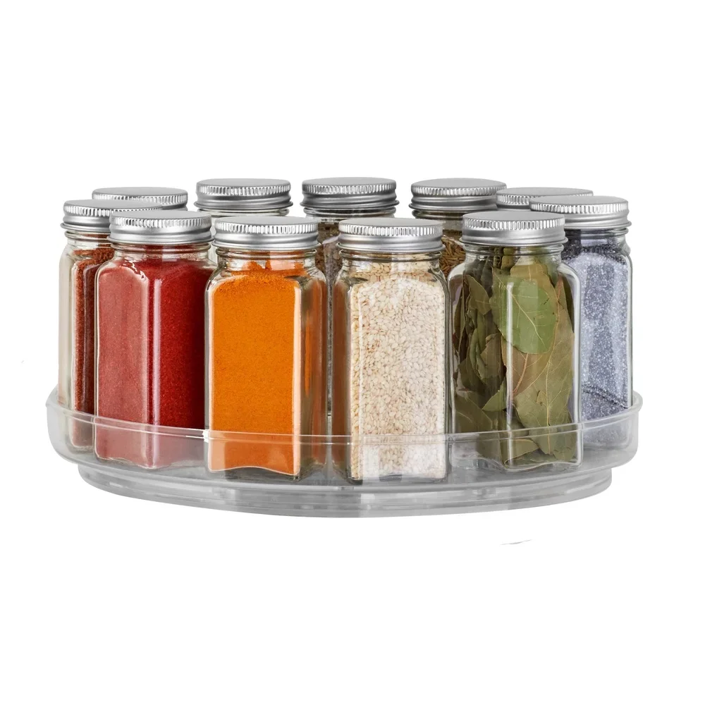 Clear Plastic Turntable Organizer 10 Inch Low Wall Modular Storage System Spice Cabinet 360 Degree Rotation Efficient Kitchen