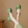 Fashionable Slimming Chinese Style Round Head Shoe Soft Leather Upper Single Strap Thick Sole Cruelty Free Summer Flat Sandals