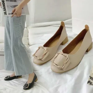 Summer Style Web Red Flat Women's Shoes Fairy Woman's Style Square Head Thick Heel Milk Shoes Shallow Lazy Beans