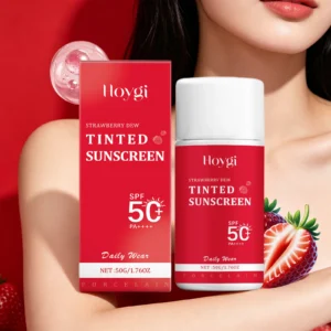 Strawberry Spf 50 Tinted Sunscreen for Face Anti UV Hydrating Even Skin Tone Oil Control Moisturizing Sunblock for Women Men