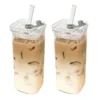 Coffee Glass Cup With Lid and Straw Transparent Milk Tea Juice Cups Coffee Mug For Home Bar Drinkware