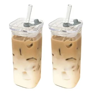 Coffee Glass Cup With Lid and Straw Transparent Milk Tea Juice Cups Coffee Mug For Home Bar Drinkware