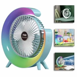 Portable Fan USB Rechargeable Fan LED 7 Colors Electric fan 180°Adjustable summer Camping fans Speeds mini Fan