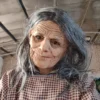 Halloween White-haired Old Lady Latex Mask Movable Jaw Rave Party Horror Granny Witch Mask Lifelike Granny Cosplay Costume Props