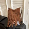 Style Fringe Crossbody Bag Vintage Suede Shoulder Bag Women's Large Capacity Casual Fringe Postman Shoulder Bag