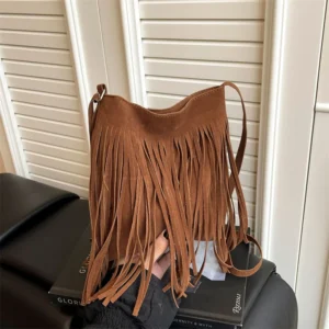 Style Fringe Crossbody Bag Vintage Suede Shoulder Bag Women's Large Capacity Casual Fringe Postman Shoulder Bag