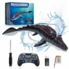 2.4GHz RC Mosasaurus Dinosaur Toy Remote Control Swimming Boat with Spray Water LED Light Bath Toy for Pool Lake Kids Boys Girls