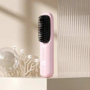 Hair Straightener Brush with LCD Display Cordless USB Charging Straightener Portable Mini Straightening Brush for Home Travel